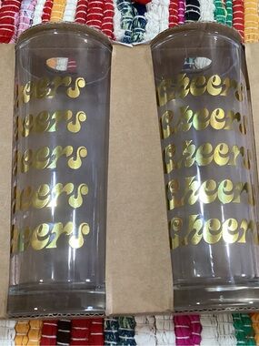 Clear Glass Tumbler Set with Gold 'Cheers' Script - 2 Pack.